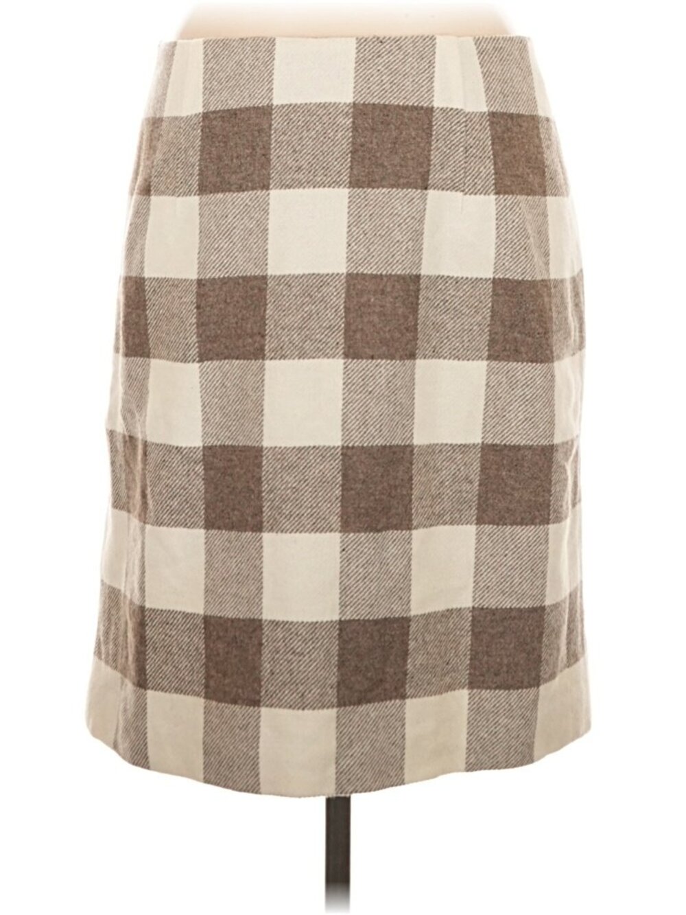 Pendleton Beige/Brown Patchwork Wool Skirt Faux Wrap Toggle Detail USA Made Sz 8 - Picture 4 of 6